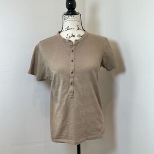 PIAZZA ITALIA MAN Tailored Henley Shirt‎ Tan Textured Short Sleeve Size S